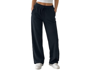 Pantalón ancho de felpa suave negro para mujer Mondetta (080) Idea de regalo personalizada