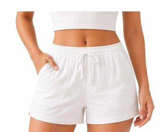 Shorts blancos para mujer Buffalo con cordón ajustable y cuatro bolsillos (052) Idea de regalo personalizada