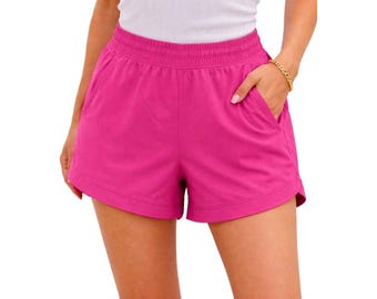 Pantalones cortos deportivos rosas para mujer de Tuff Athletics (048) - Idea de regalo personalizada