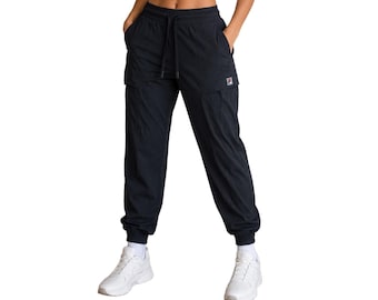Pantalones deportivos negros para mujer Fila, forrados, con puños ajustables y cordón, suaves y ligeros (087). Idea de regalo personalizada.