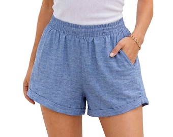 Frank by Frank and Oak blauwe linnen damesshort (049) Gepersonaliseerd cadeau-idee