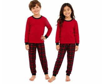 Conjunto de pijama infantil Eddie Bauer rojo y negro de 4 piezas (065) Idea de regalo personalizada