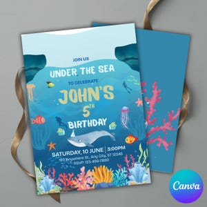 Under the Sea Birthday Invitation, Ocean Party, Canva Editable (Digital Download)