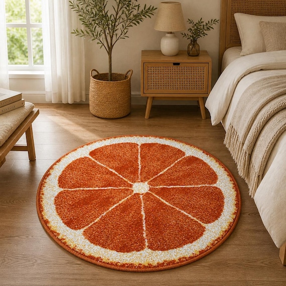 Small Round Rug 67 cm, Colourful Kids Room Rug, Soft Pile Nursery Rug, Bedroom Decor, Round Bedside Carpet
