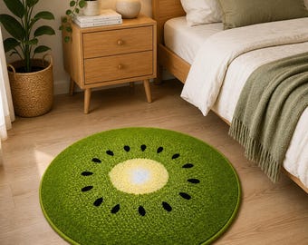 Runder Kiwi-Teppich 67 cm, grüner Fruchtteppich, Bettvorleger, niedliche Kinderzimmerdekoration, Teppich für Küche oder Wohnzimmer