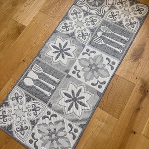 Kitchen Runner Grey Non-slip Patchwork Floral Geometric Pattern 67x150 cm for Kitchen, Dining Room, Hallway Indoor and Outdoor Patio Balcony