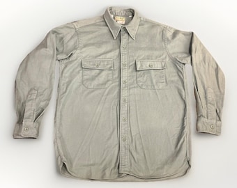 Vintage L.L. BEAN Chamois Cloth Shirt 15.5 Med Green Heavy Cotton USA