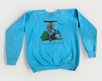 Sudadera con gráfico vintage de Fruit Of The Loom, Maine Moose Hunting, EE. UU., talla XL