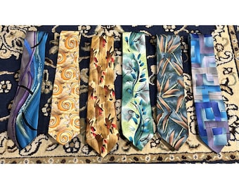 J. Garcia Tie Lot of 6 Ties 100% Silk Watercolor/Pen & Ink/Collector's Editions