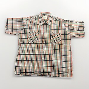 Vintage NWOT 70s short sleeve button shirt Donlin plaid men's large deadstock