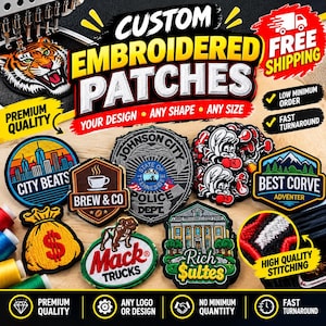 Custom Embroidery Patches | Personalized Logo | Badge Iron On Sew On, Bulk Order