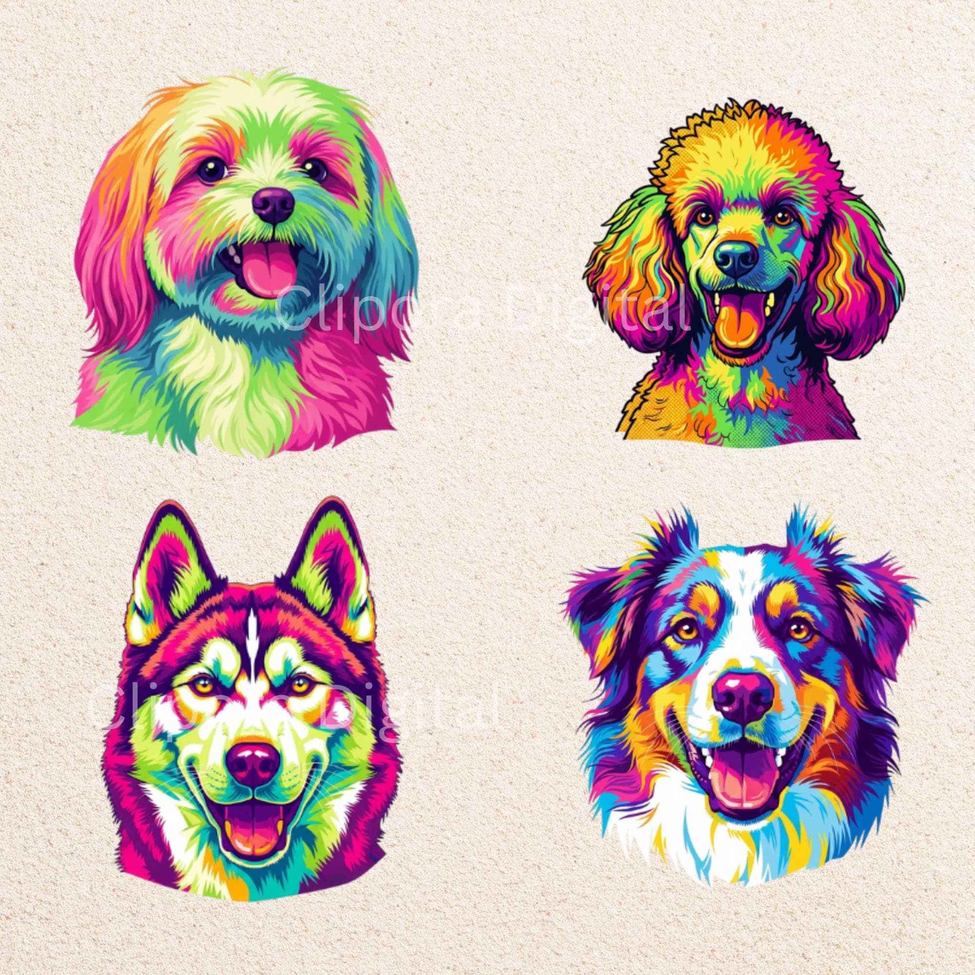 Dog Portrait PNG Bundle | Rainbow Dog Clipart PNG | Pop Art Dog ...