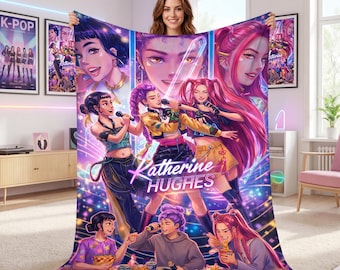 Personalized Name Flannel Blanket Anime Kpop Girl Group Throw Custom Singer Fan Gift for Teen Girls Y2K Aesthetic Bedroom Lounge Decor