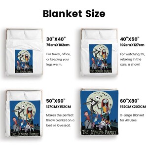 Personalized Nightmare Before Christmas Flannel Blanket, Custom Family Name Jack & Sally Throw, Movie Fan Gift, Cozy Holiday Home Decor bild 7