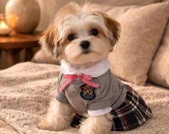 Schooluniform voor honden · Preppy huisdierkostuum · Geruite rokjurk voor kleine honden · Kawaii hondenkleding