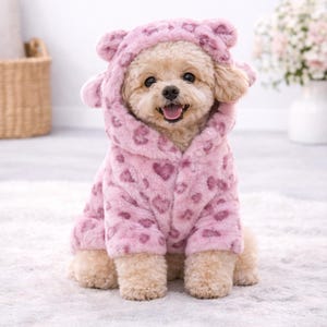 Fleece Dog Jacket – Warm Hooded Coat with Heart Pattern – Winter Clothing for Small Dogs