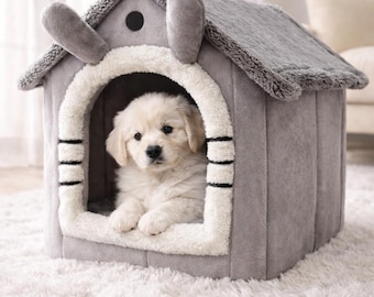 Cozy Indoor Dog & Cat House – Soft Washable Pet Bed with Cushion – Sizes S M L