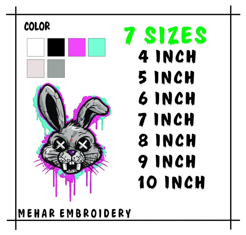 Ali Mehar Rabbit Graffiti Bunny Embroidery Design - Streetwear Rabbit Digital File 7 ...