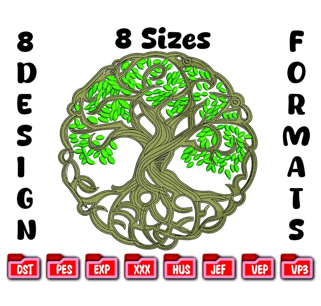 Celtic Tree of Life Embroidery Design – Yggdrasil Machine File (8 Sizes ...