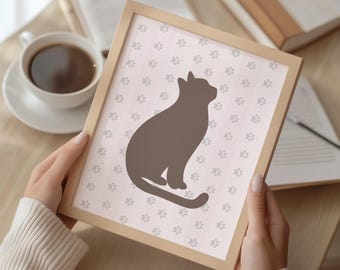 Minimal Cat Silhouette Wall Art, Paw Print Nursery Decor (Digital Print)