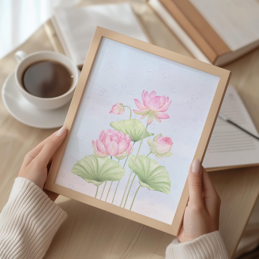 Pink Lotus Flower Watercolor Wall Art – Serene Botanical Print ...
