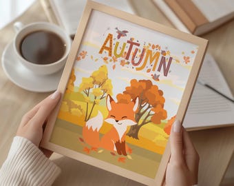 Autumn Fox Wall Art Printable | Cute Fall Woodland Animal Art | Cozy Autumn Nursery Decor | Digital Download