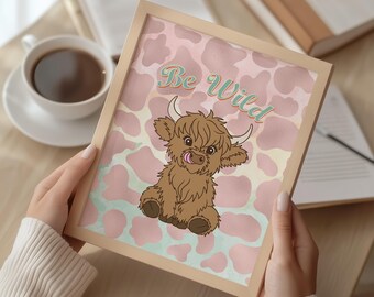 Highland Cow Nursery Art Print, Baby Farm Animal, Rustic Western Kids Room (Digital Download)