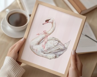 Blush Swan Wall Art, Romantic Illustration, Pink Nursery Decor (Digital Download)