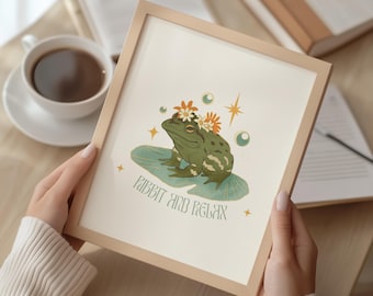 Whimsical Frog Wall Art, Cottagecore Nature Illustration, Boho Style (Digital Download)