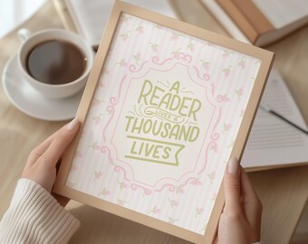 Floral Book Quote Print – Pink Cottagecore Reading Poster (PDF Files)