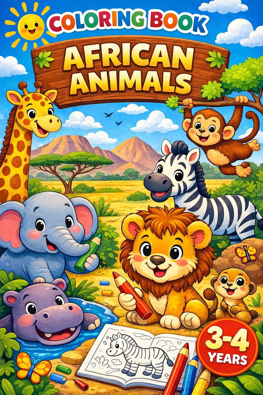 Safari Animals Coloring Book | Kids Ages 3-5 (PDF Printable Activity ...