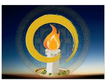 Póster de la silueta del Buda de la Llama Sagrada (círculo Enso) / Impresión artística de meditación