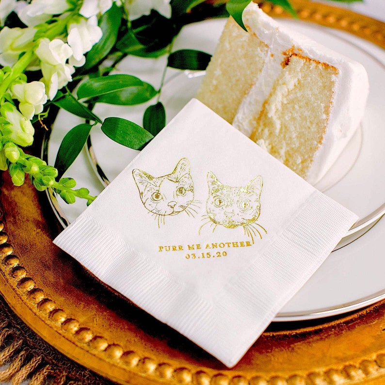 Custom Cat Portrait Napkins Personalized Wedding Napkins Cat Etsy