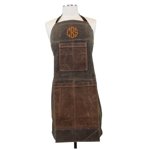 Waxed Canvas Utility Apron Embroidered Mens Apron Gardener Etsy