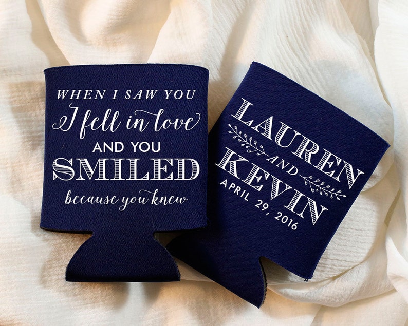Bridal Shower Favors Personalized Wedding Favors When I Saw You I Fell in Love 1394 Wedding Can Coolers Wedding Favors Custom Favors
