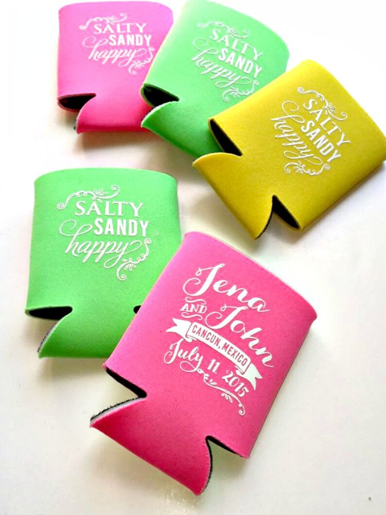 Salty Sandy Happy Wedding Favors Beach Can Cooler Beach Bridal Party Gift Mexico Wedding Favors Beach Wedding Destination Wedding Favor