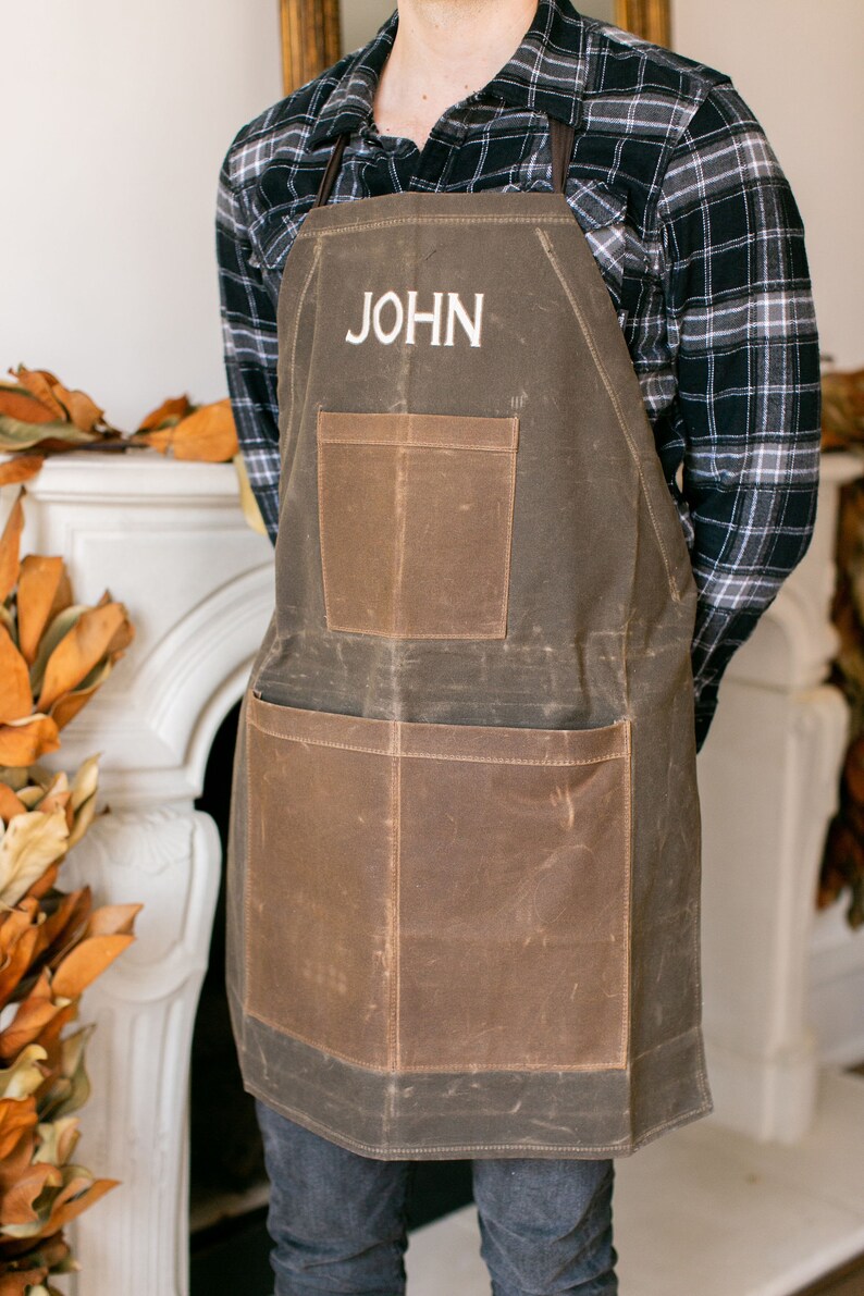 Waxed Canvas Utility Apron Embroidered Mens Apron Gardener Etsy