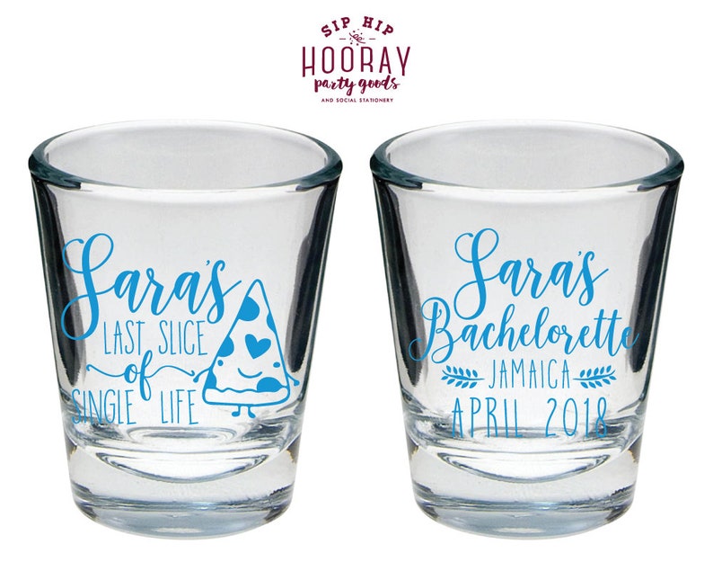 Bachelorette Party Shot Glasses 1898 Pizza Party Favors Bachelorette Favor Double-Sided Shot Glass Bachelorette Custom Shot Glasses