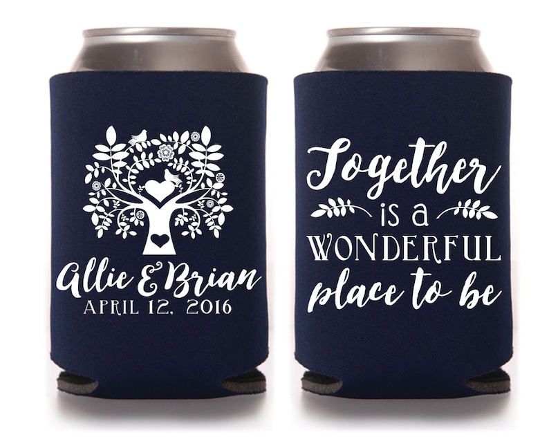 Personalized Can Cooler Wedding Favors 1149 Tree Wedding Can Cooler Can Coolers Custom Can Cooler Monogrammed Can Cooler Family Tree