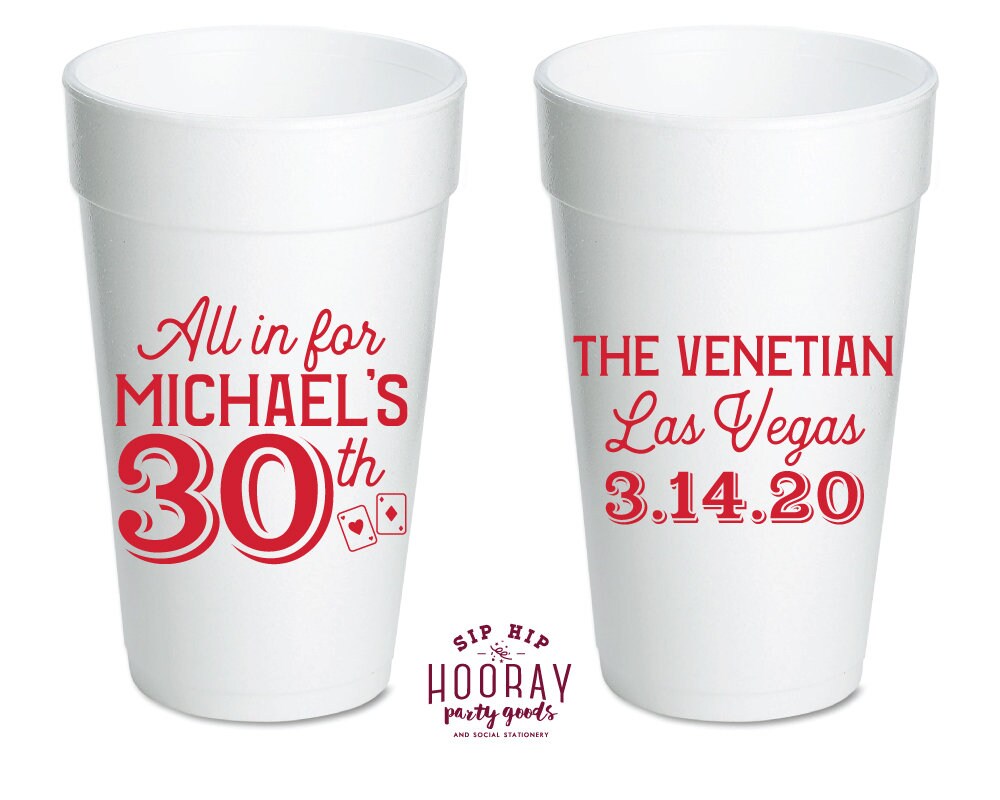 Las Vegas Birthday Party Cups Custom 20oz Foam Cups All In Etsy