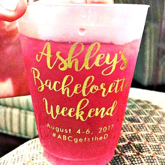Personalized Plastic Cups Bachelorette Cups Gold Cups Etsy