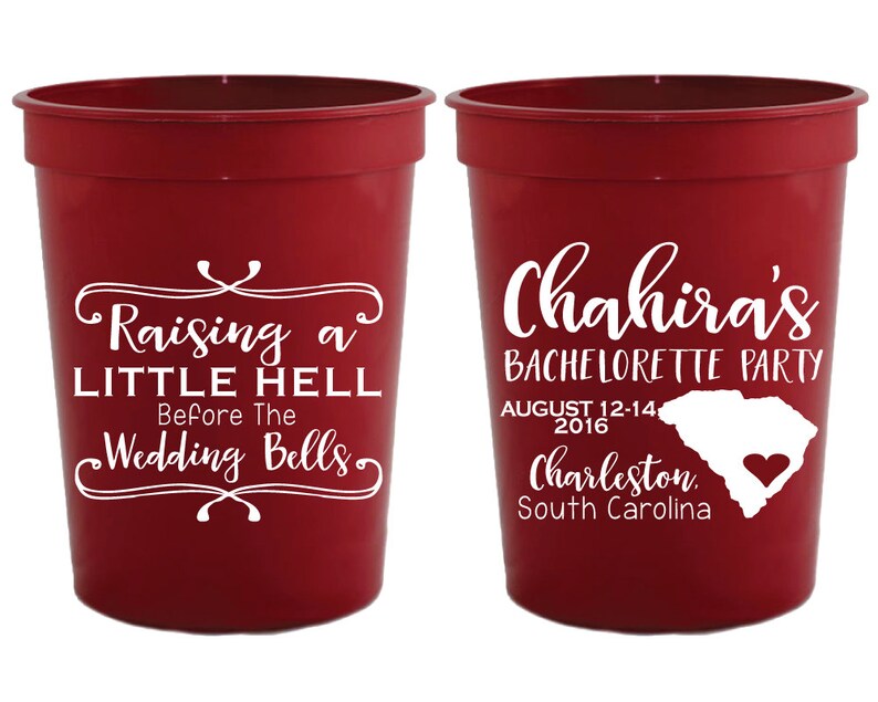 South Carolina Cups Raising a Little Hell Before the Wedding Bells Party Favors Bachelorette Gifts Bachelorette Cups 1653 Girls Trip