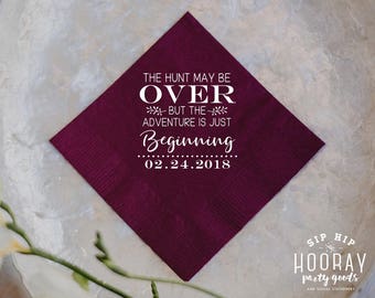 Adventure Wedding Decorations, The Hunt is Over Napkins, Cake Table Napkins, Let the Adventure Begin, Adventure Wedding Napkins, Cake, 1861
