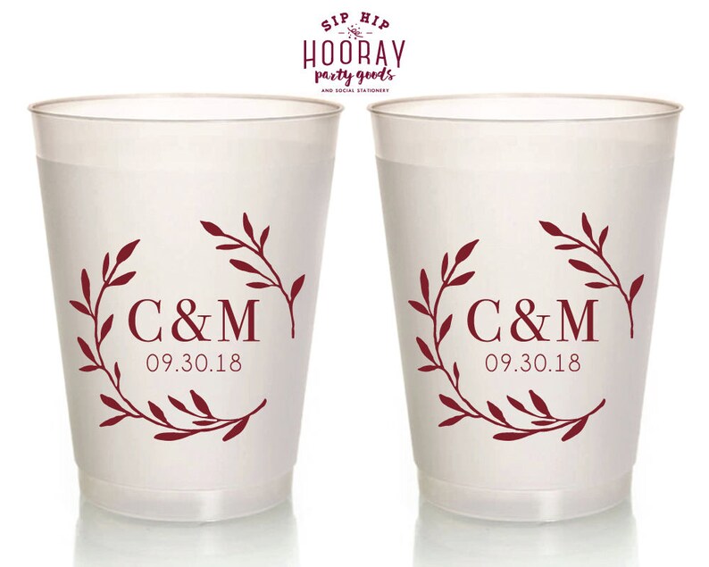 Monogrammed Cups Custom Monogrammed Cups Wedding Cups 1842 Frosted Cups Personalized Cups Plastic Drink Cups Weddings Plastic Cups