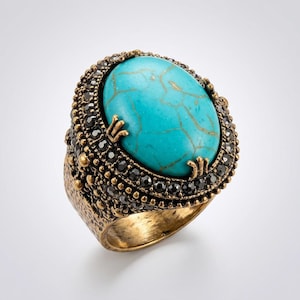 Turquoise Ring in Antique Bronze, Adjustable Vintage Statement Jewelry
