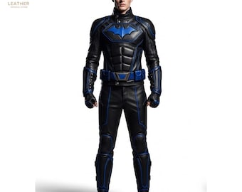 Nightwing Leather Costume | Men Comic Hero Outfit | Cosplay Wear | Gift for Him