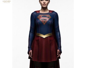 Supergirl Leather Costume | Women Superhero Outfit | Cosplay Wear | Gift for Her