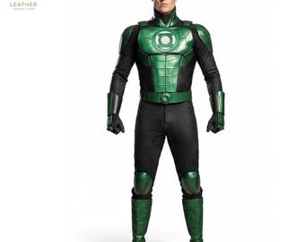 Green Lantern Leather Suit | Comic Hero Wear | Halloween Outfit | Gift for Him