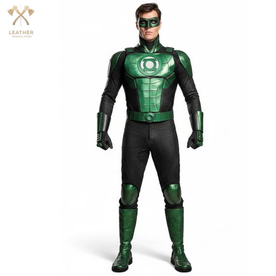 Green Lantern Leather Suit | Comic Hero Wear | Halloween Outfit | Gift for Him