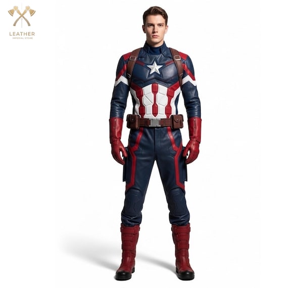Captain America Leather Suit | Men Marvel Costume | Hero Cosplay Wear | Gift for Him
